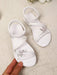 Sandalias planas blancas para niñas con decoración de perlas brillantes y mariposas - Quierox - Tienda Online