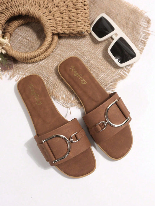 Sandalias planas casuales de mujer con decoración de hebilla, atuendos de playa - Quierox - Tienda Online