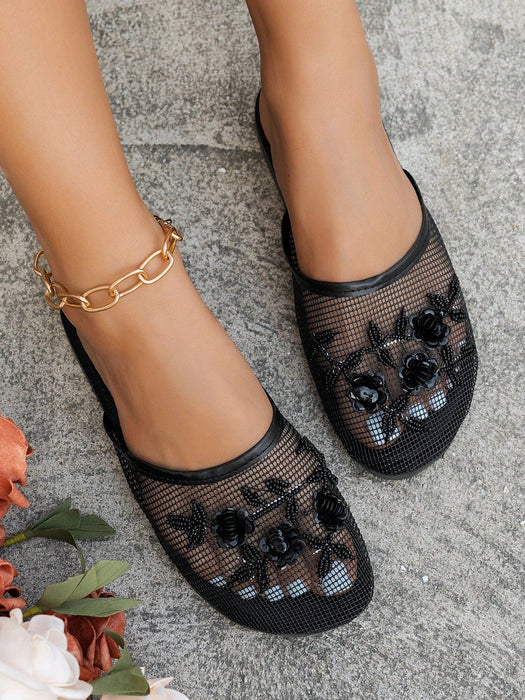 Sandalias planas de playa hechas a mano con cuentas y decoración floral, para mujer - Quierox - Tienda Online