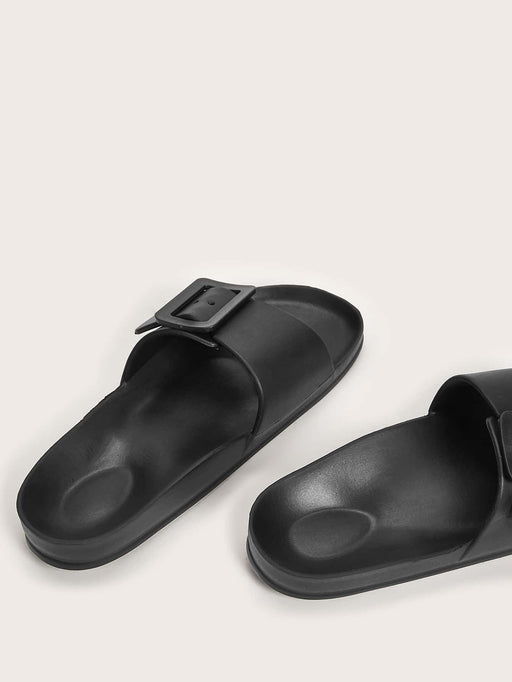 Sandalias planas informales para mujer, con hebilla y puntera abierta de goma lisa - Quierox - Tienda Online