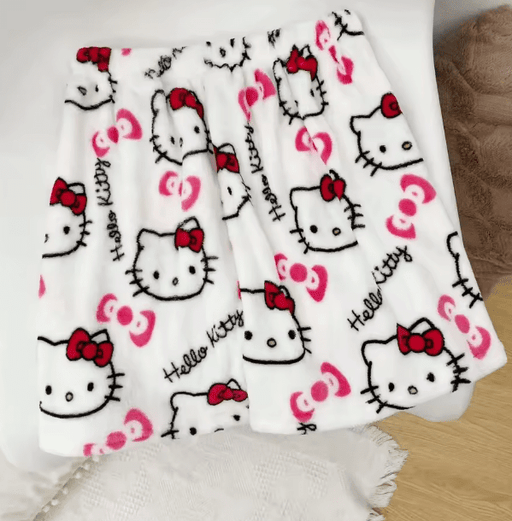 Sanrio Hello Kitty pantalones de pijama Anime polar doble tela elástica pantalones suaves - Quierox - Tienda Online