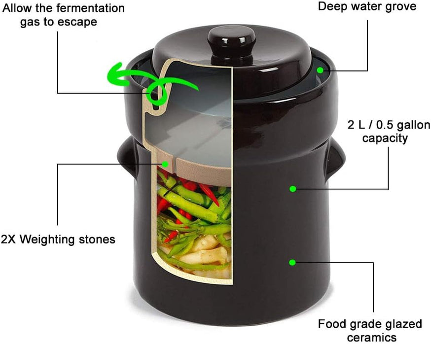 Seeutek Fermentation - Tarro de fermentación de 2 litros/0.5 galones, olla de cerámica - Quierox - Tienda Online