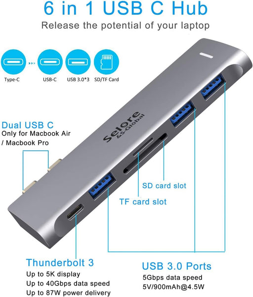 Selore&S-Global Adaptador para MacBook Pro/MacBook Air 2020, Hub USB C 6 en 1 - Quierox - Tienda Online