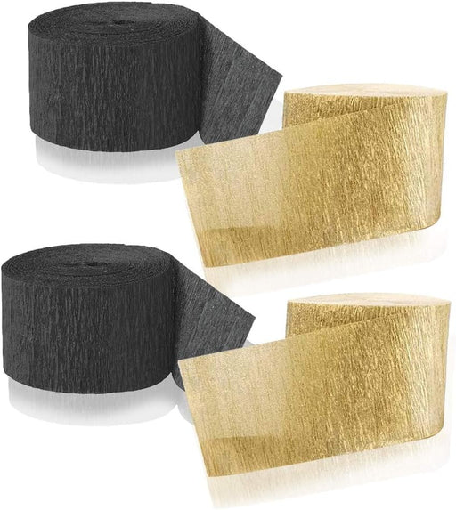 Serpentinas de papel crepé negro y dorado (2 rollos de cada color) - Quierox - Tienda Online