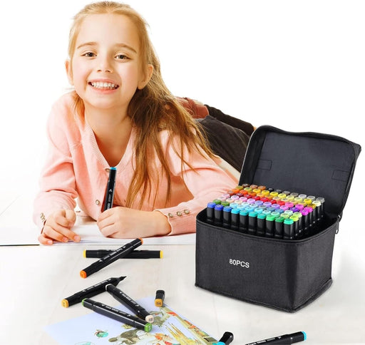 Set 80 Marcadores Doble Punta Con Estuche - Quierox - Tienda Online