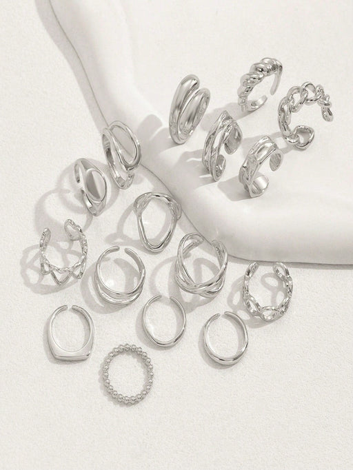 Set de 16 anillos con diseño geométrico de estilo punk, de moda vintage - Quierox - Tienda Online
