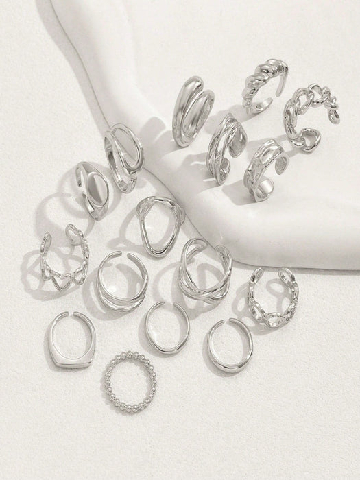 Set de 16 anillos con diseño geométrico de estilo punk, de moda vintage - Quierox - Tienda Online