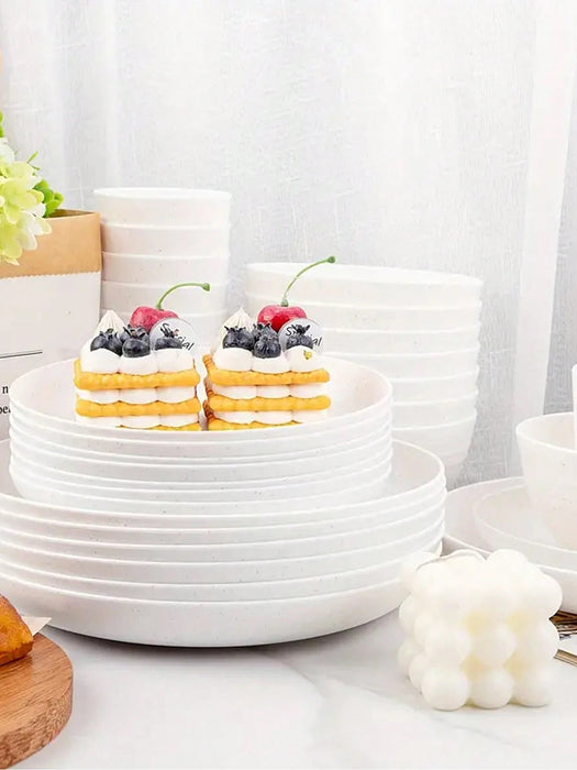 Set de 18pcs de vajilla de plástico blanco, reutilizables, adecuados para cocina - Quierox - Tienda Online