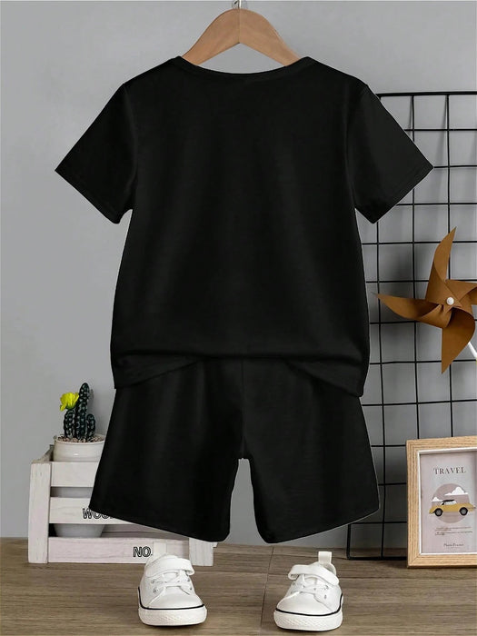 Set de 2 piezas de camiseta de manga corta con gráfico de oso de dibujos animados y pantalones cortos - Quierox - Tienda Online