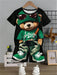 Set de 2 piezas de camiseta de manga corta con gráfico de oso de dibujos animados y pantalones cortos - Quierox - Tienda Online