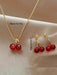Set de 3 piezas de aretes y collar con diseño de cerezas, para mujeres - Quierox - Tienda Online
