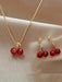 Set de 3 piezas de aretes y collar con diseño de cerezas, para mujeres - Quierox - Tienda Online