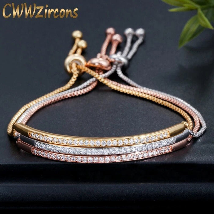 Set de 3 Pulseras para Dama elegantes y delicadas en Oro Rosa, Plateado y Dorado Ajustables - Quierox - Tienda Online