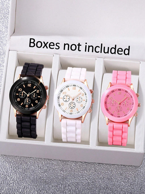 Set de 3 relojes de cuarzo con correa de silicona elegante y de moda para estudiantes unisex - Quierox - Tienda Online
