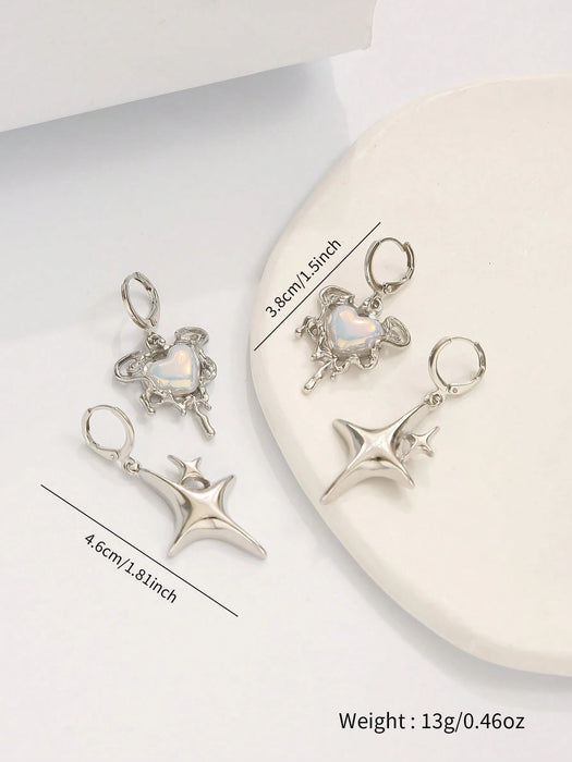 Set de 4 Aretes Colgantes de Corazón y Estrella para Mujeres - Quierox - Tienda Online