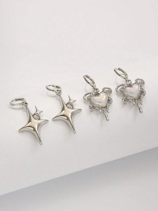 Set de 4 Aretes Colgantes de Corazón y Estrella para Mujeres - Quierox - Tienda Online