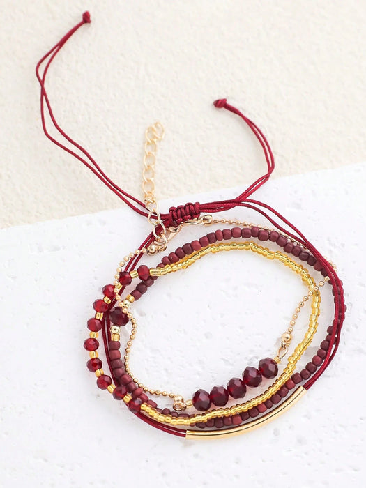 Set de 4pcs de pulseras de cristal burdeos hechas a mano con cuentas, para mujer - Quierox - Tienda Online