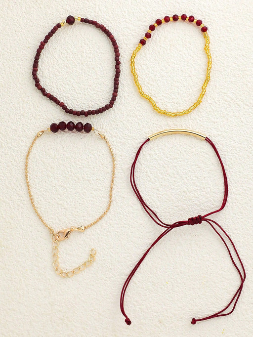 Set de 4pcs de pulseras de cristal burdeos hechas a mano con cuentas, para mujer - Quierox - Tienda Online