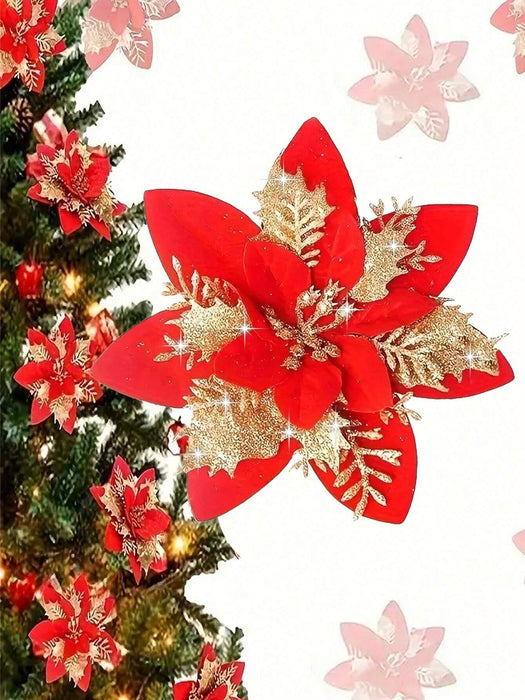 Set de 6 flores artificiales de Nochebuena, adorno navideño para árbol de Navidad - Quierox - Tienda Online