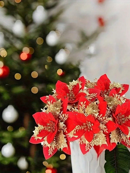 Set de 6 flores artificiales de Nochebuena, adorno navideño para árbol de Navidad - Quierox - Tienda Online