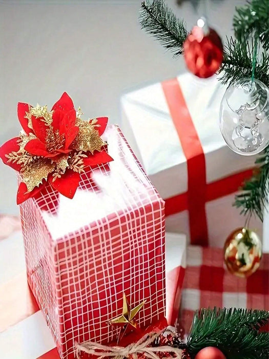 Set de 6 flores artificiales de Nochebuena, adorno navideño para árbol de Navidad - Quierox - Tienda Online