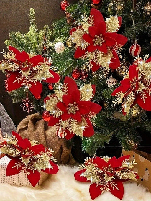 Set de 6 flores artificiales de Nochebuena, adorno navideño para árbol de Navidad - Quierox - Tienda Online