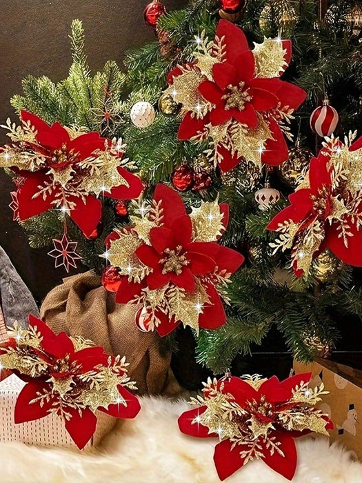 Set de 6 flores artificiales de Nochebuena, adorno navideño para árbol de Navidad - Quierox - Tienda Online
