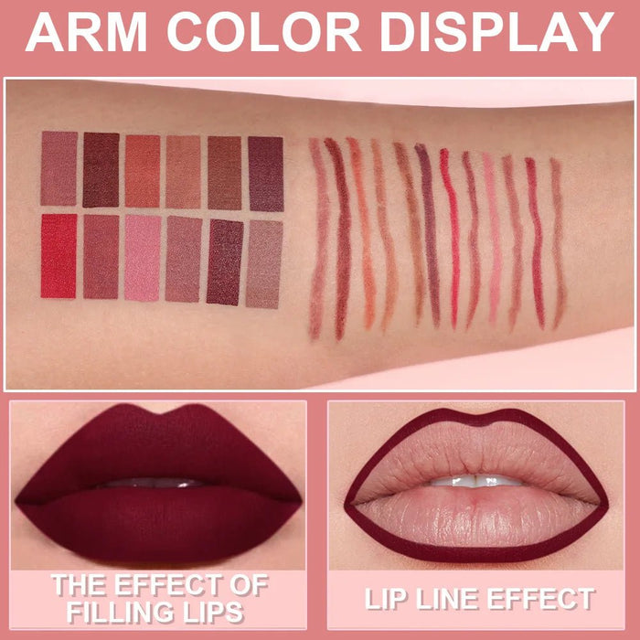 Set de 6 labiales y delineadores de labios DUNUF, contorno natural de labios - Quierox - Tienda Online