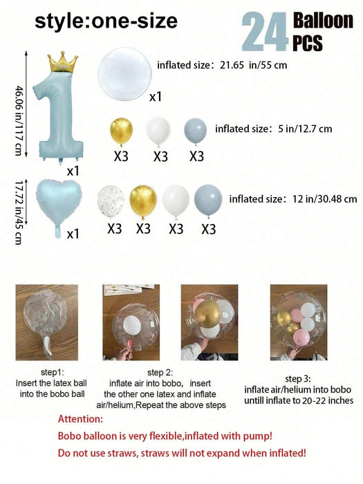 Set de corona y pompones para cumpleaños de 1 año, globos de aluminio con forma de corona - Quierox - Tienda Online