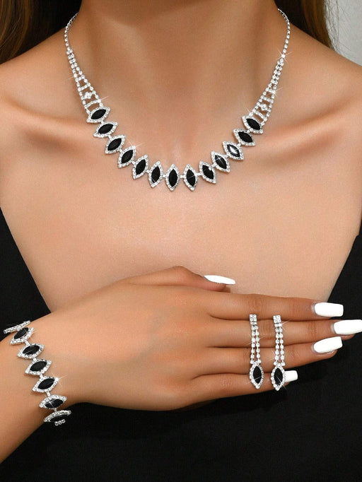 Set de joyas de moda de 3pcs collar, pendientes y pulsera de piedras preciosas negras - Quierox - Tienda Online