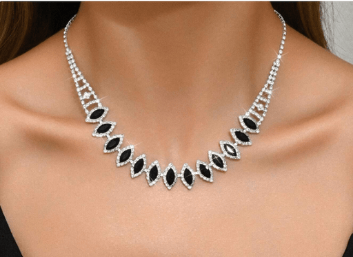 Set de joyas de moda de 3pcs collar, pendientes y pulsera de piedras preciosas negras - Quierox - Tienda Online