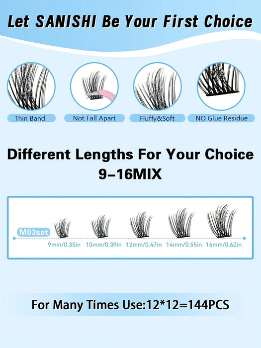 Set de pestañas SANISHI Lashes, 144 unidades D - Curl de 9 - 16 mm de largo - Quierox - Tienda Online