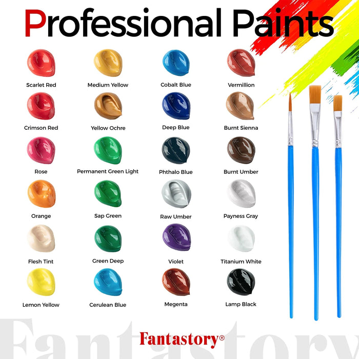 Set de pinturas acrílicas Fantastory de 12 ml y 24 colores con 3 pinceles - Quierox - Tienda Online