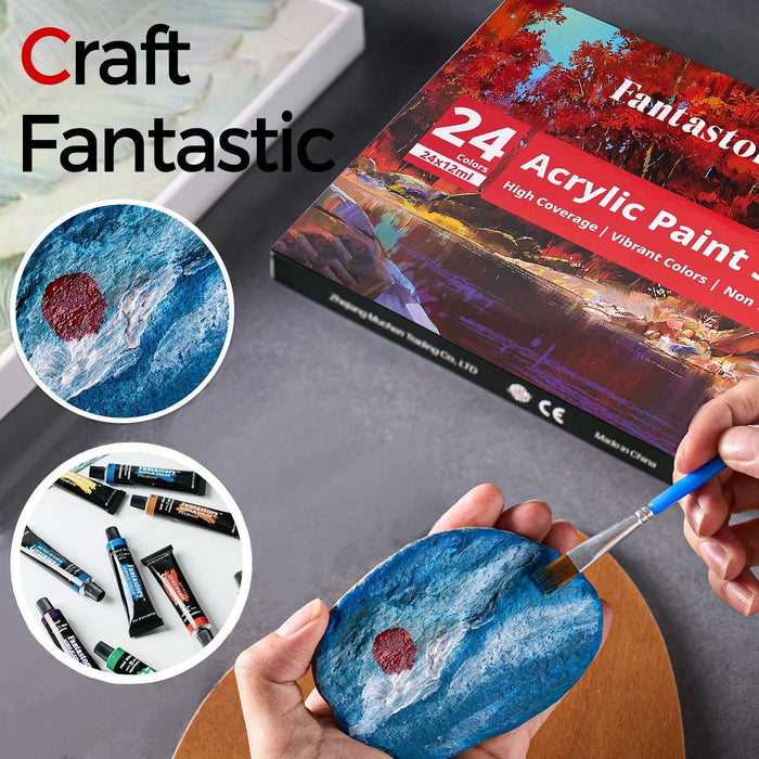Set de pinturas acrílicas Fantastory de 12 ml y 24 colores con 3 pinceles - Quierox - Tienda Online