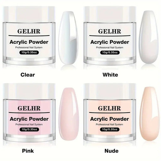 Set de Polvo para Uñas Acrílicas GELHR - 4 Colores (Transparente, Rosa, Blanco, Nude) - Quierox - Tienda Online