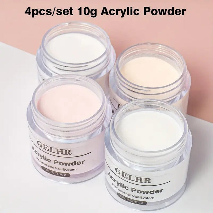 Set de Polvo para Uñas Acrílicas GELHR - 4 Colores (Transparente, Rosa, Blanco, Nude) - Quierox - Tienda Online