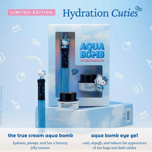 Set dúo de crema hidratante para ojos y crema hidratante belif Hello Kitty Aqua Bomb (1.35 fl oz, 2 unidades) - Quierox - Tienda Online