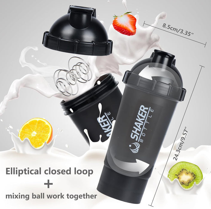 Shaker Bottle - Botellas mezcladoras de proteínas de 18 onzas con almacenamiento de polvo - Quierox - Tienda Online