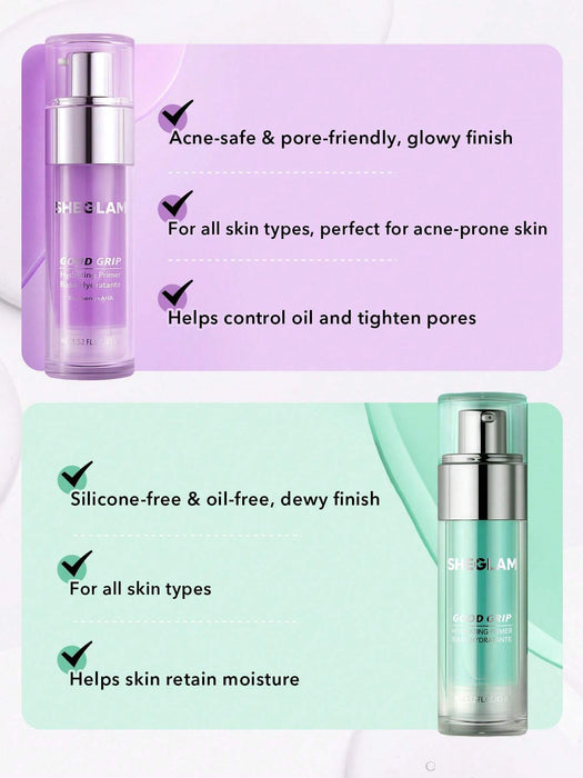 SHEGLAM Good Grip Hydrating Primer - Blueberry + Aha Primer Gel Suaviza las líneas finas Prebase facial sin aceite ni silicona - Quierox - Tienda Online