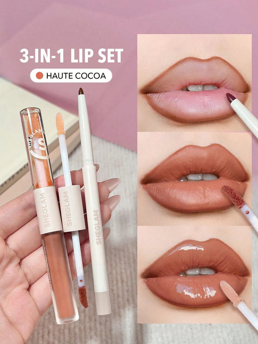 SHEGLAM Haute Cocoa Lip Set 3-In-1 Maquillaje de labios Brillo labial voluminizador - Quierox - Tienda Online