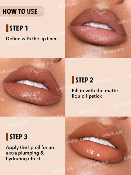SHEGLAM Haute Cocoa Lip Set 3-In-1 Maquillaje de labios Brillo labial voluminizador - Quierox - Tienda Online