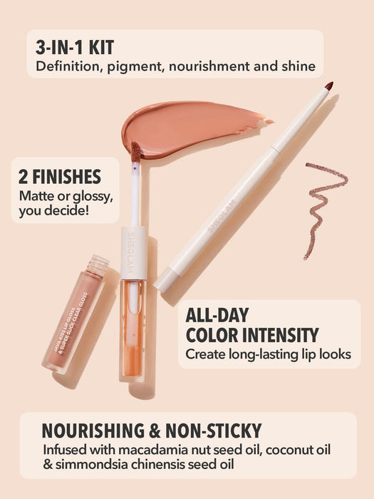 SHEGLAM Haute Cocoa Lip Set 3-In-1 Maquillaje de labios Brillo labial voluminizador - Quierox - Tienda Online