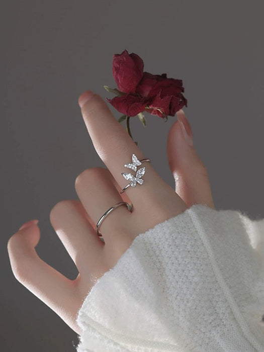 Shein 1 Anillo Abierto Ajustable Con Forma De Mariposa Y Diseño Único Con Circonia Para Mujeres - Quierox - Tienda Online
