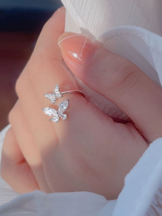 Shein 1 Anillo Abierto Ajustable Con Forma De Mariposa Y Diseño Único Con Circonia Para Mujeres - Quierox - Tienda Online