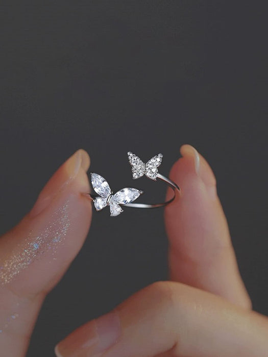 Shein 1 Anillo Abierto Ajustable Con Forma De Mariposa Y Diseño Único Con Circonia Para Mujeres - Quierox - Tienda Online
