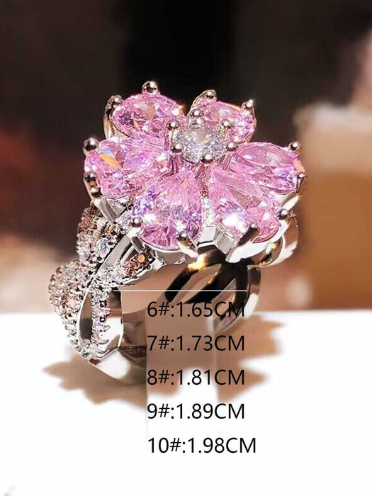 Shein 1 anillo de flor de circonita con forma de gota de agua rosa con diamantes de imitación - Quierox - Tienda Online