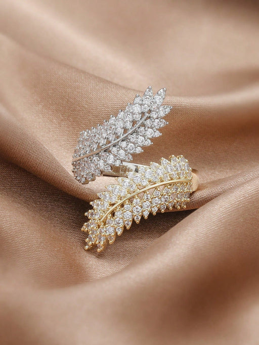 Shein 1 anillo elegante de regalo con diseño de hoja de arce bicolor, material cobre y circonita - Quierox - Tienda Online