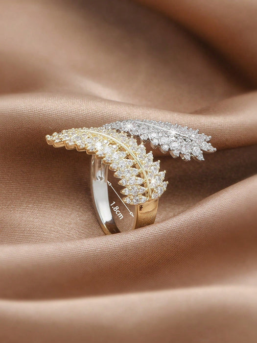 Shein 1 anillo elegante de regalo con diseño de hoja de arce bicolor, material cobre y circonita - Quierox - Tienda Online