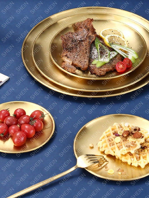 Shein 1 bandeja dorada de acero inoxidable para postres y café, bandeja para cosméticos - Quierox - Tienda Online
