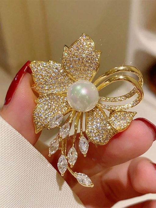SHEIN 1 broche elegante de lujo con perlas de imitación para mujer, diseño floral - Quierox - Tienda Online
